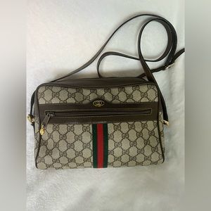 Gucci Beige GG Shoulder Bag with Red and Green Accent